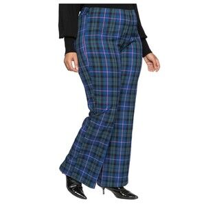 Eloquii Flare Leg Pants Windowpane Plaid Trouser Blue 22